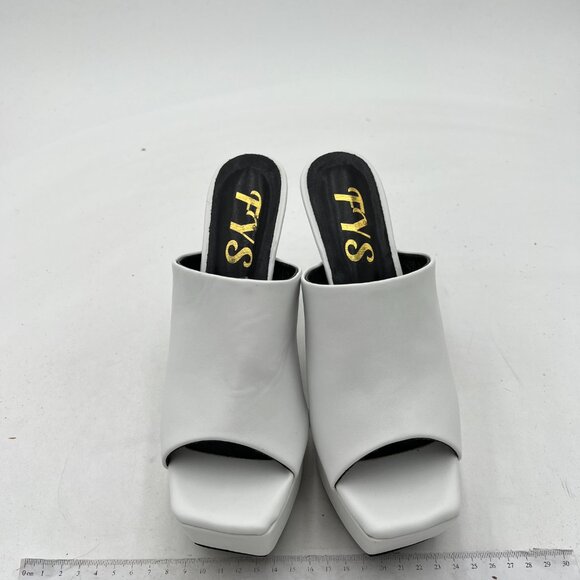 FYS White Chunky High Heel Platform Mules Open Toe Dress Sandals Office Shoes - Picture 3 of 8